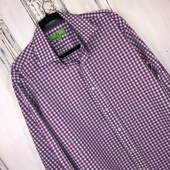 Men’s Bristol & Bull 100% Cotton Orchid, and White Gingham Check Dress Shirt - Picture 2 of 9